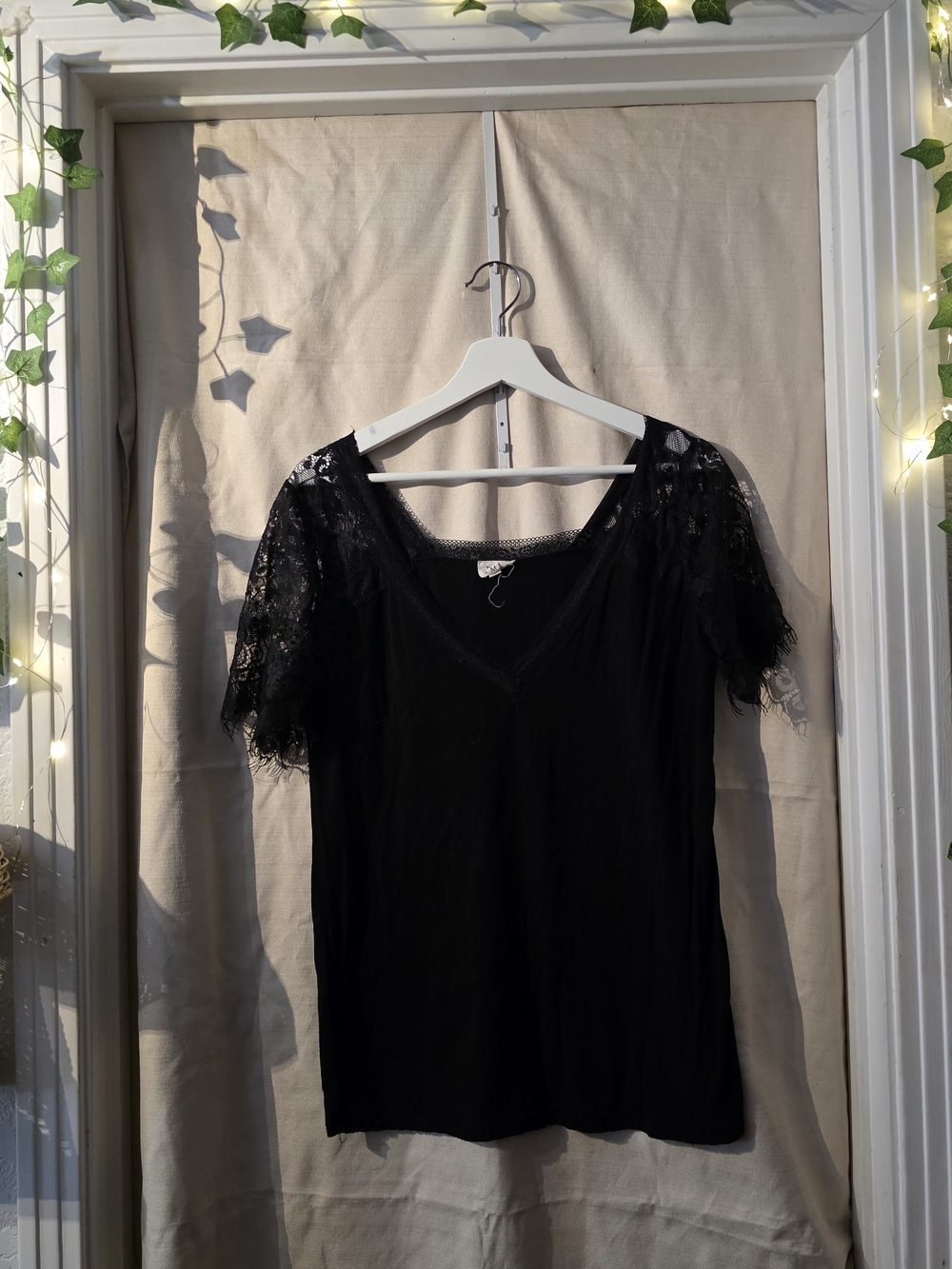Black Lace Sleeve Scoop Neck Top Romantic Boho Gothic Blouse